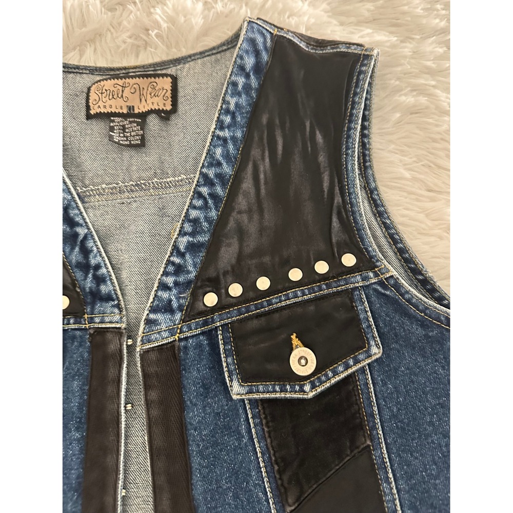 Street Wear Carole Little Denim Studded Vintage Vest sz L Large - Picture 3 of 7